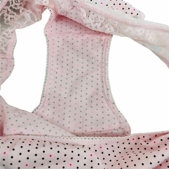 Victoria's Secret Panty Pale Pink Black Polka Dot Lace Inlay High Leg Brief Larg - Picture 4 of 6
